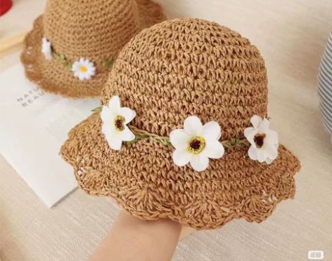 儿童渔夫帽女童草帽子夏薄款透气遮阳凉帽女宝...