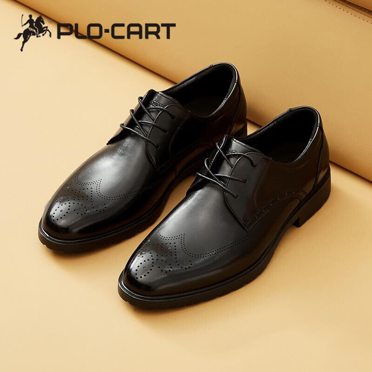 保罗盖帝软皮鞋男士商务正装鞋真皮软底布洛克...