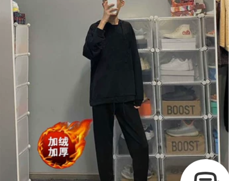 秋冬青年学生修身小脚束脚裤网红社会小伙黑武...