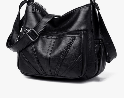 真皮质感时尚气质女士单肩包拼接编花斜挎包大...