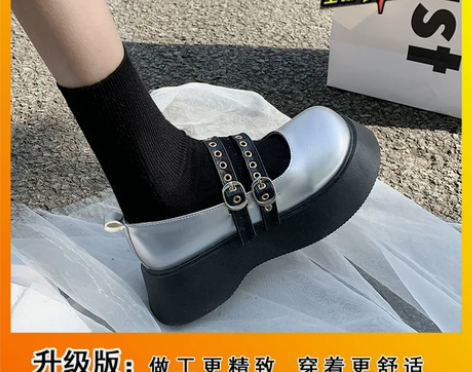 2022新款春季可爱大头娃娃鞋JK银色厚底...