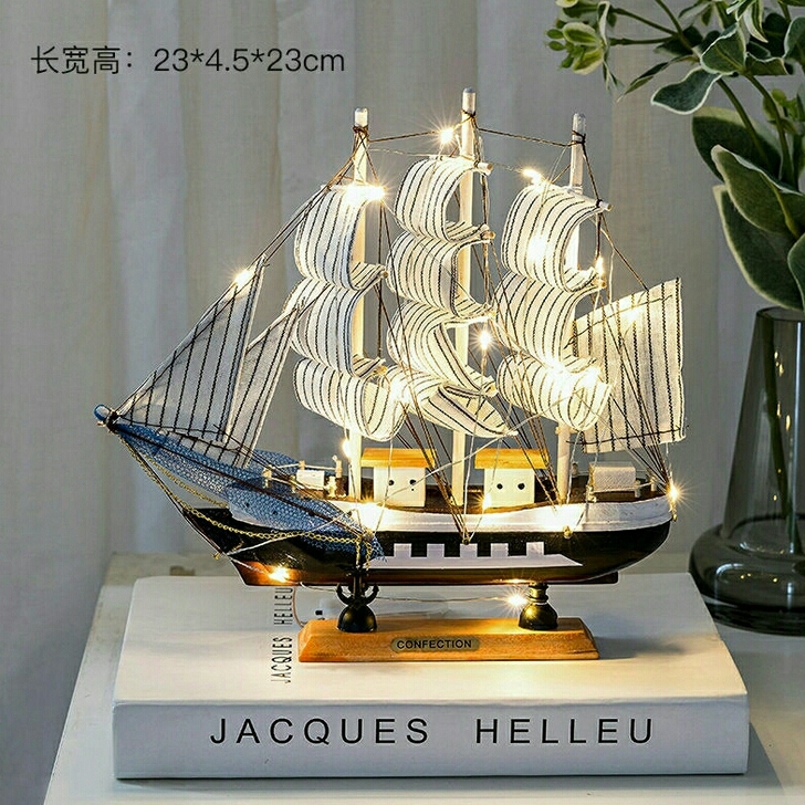 清货一帆风顺帆船模型摆件带灯木质工艺船男客...