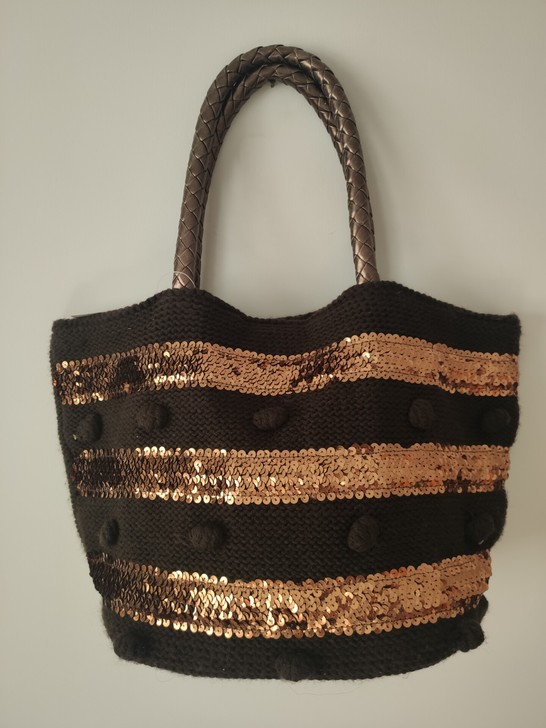 女款单肩包简约休闲学生文艺纯手工毛线编织手...