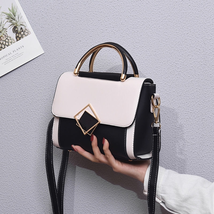包包女网红韩版手提包斜跨包撞色拼色百搭小方包