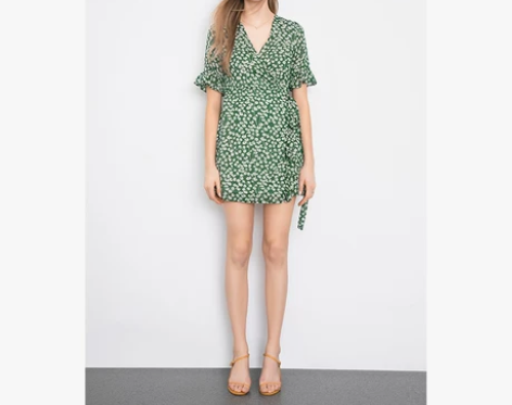 法式复古设计感小众茶歇裙一片式雪纺绿色碎花...