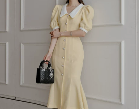夏季女装2020新款法式显瘦V领收腰中长款...