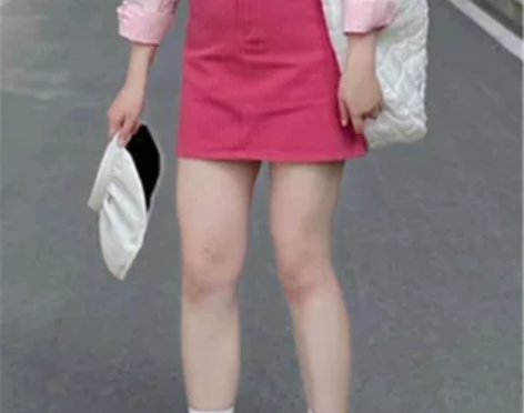 ?日系减龄女团夏玫红色短裙女牛仔半身裙百搭...