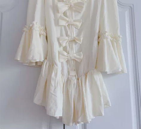 法式复古宫廷风日系甜美公主蝴蝶结荷叶边喇叭...