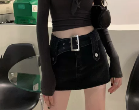 辣妹牛仔半身裙女2022夏季新款港风裤裙小...