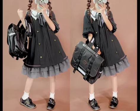 放课后olita原创洋装制服拼色可爱孕款半...