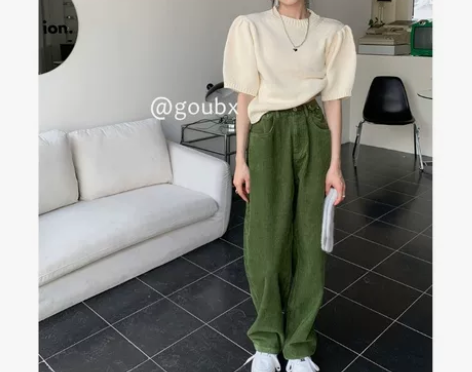 早春宽松灯芯绒休闲裤女2022年新款百搭高...