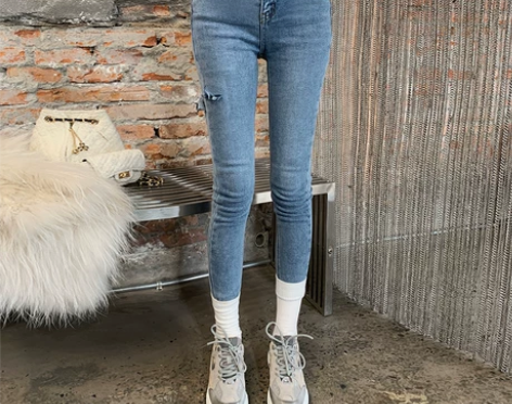 Alice W花花家高腰割破洞牛仔裤女新款...