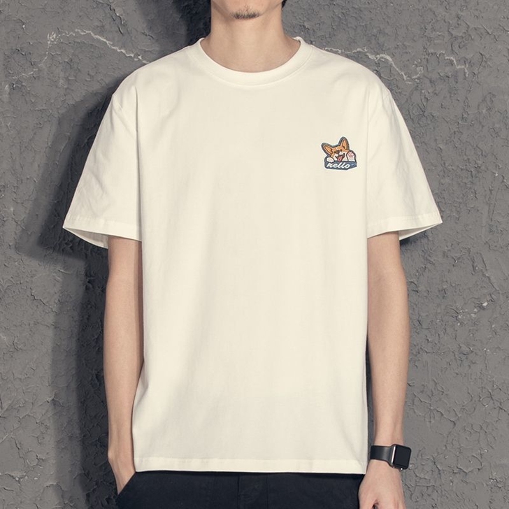 国潮短袖T恤男夏季简约纯色潮牌半袖宽松体恤...