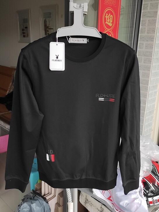 花花公子男士圆领长袖t恤丝光棉卫衣男士打底...