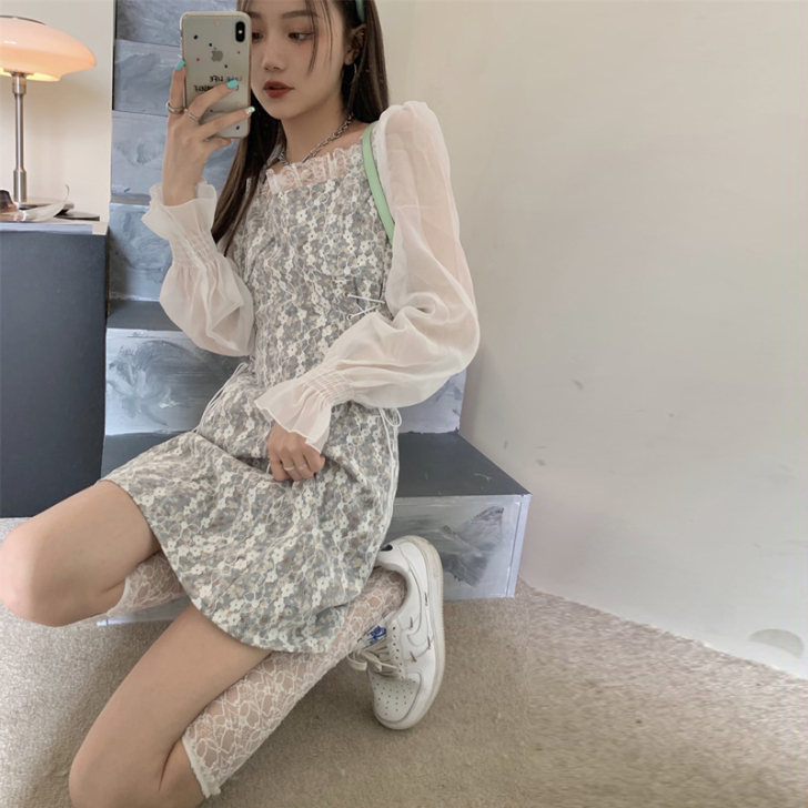 春夏新款法式复古温柔风小个子气质雪纺短裙子...