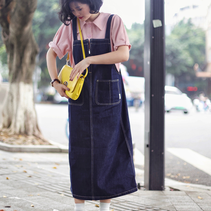 leeme厘米夏季新款牛仔背带裙女韩版宽松...