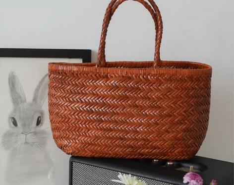 Dragon家同款法式头层牛皮编织手提包女...