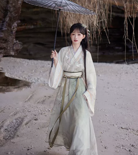 七月夕晋制汉服 为霜 原创直领绣花大襟襦一...
