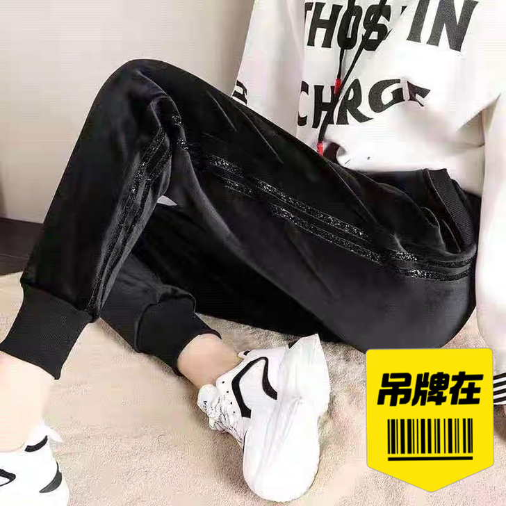 金丝绒裤子女秋冬羊羔绒运动裤女加绒加厚休闲...