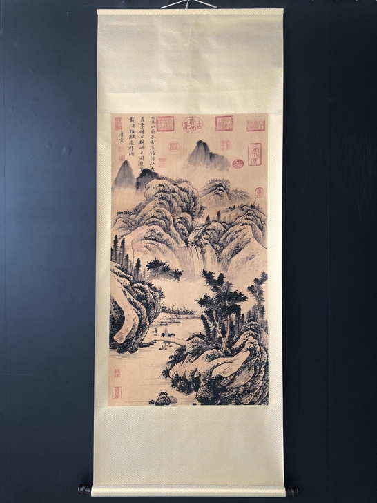 古玩字画【唐寅】骑驴歸思图，明代，三尺中堂...