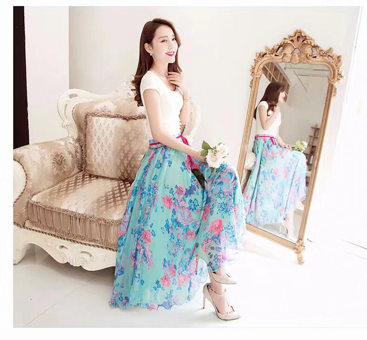 2020 新款半身裙长裙夏雪纺裙大摆裙高腰...