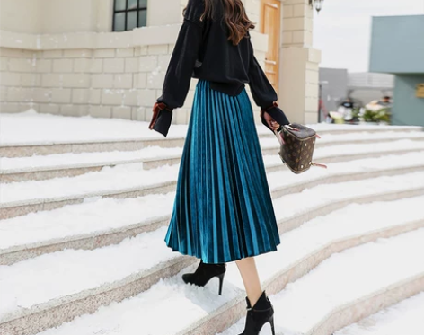 金丝绒百褶裙半身裙女春秋 2022新款韩版...