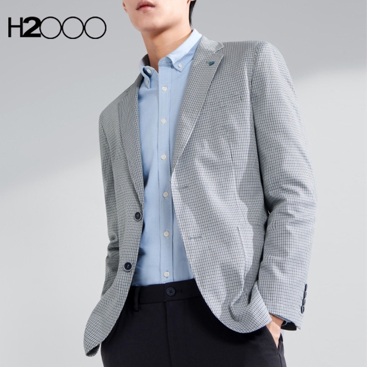 海L去标春季经典修身格纹休闲西服