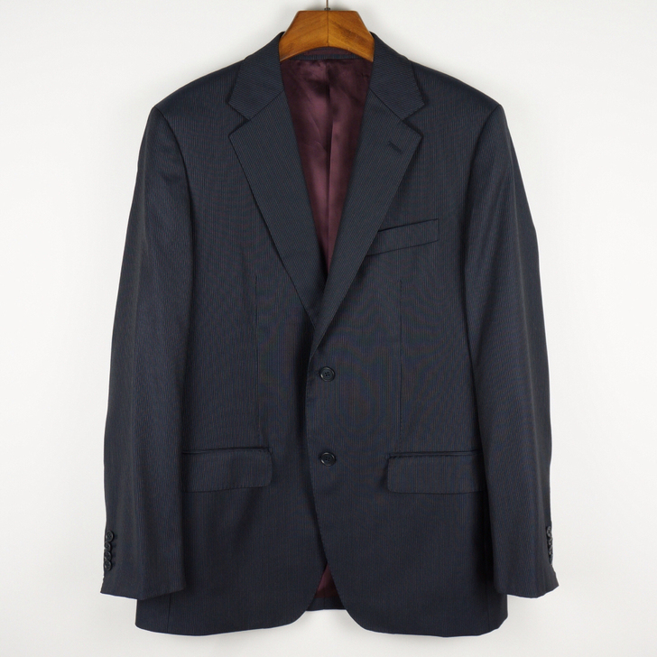 细条纹男西服外套单西日本产藏蓝色条纹羊毛西...