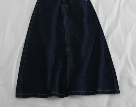 港风复古！深蓝色牛仔A字裙中长款半身裙长裙...
