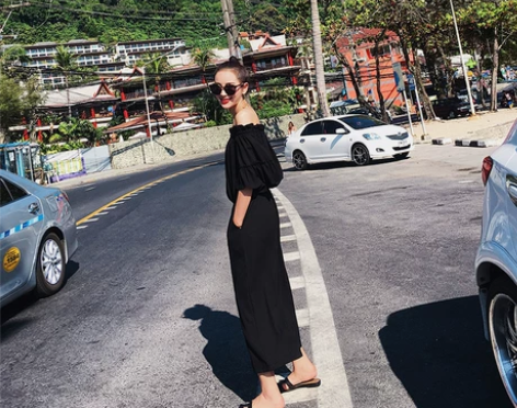 2017春夏季新款女韩版休闲连衣裤一字肩抹...