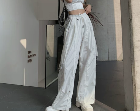 邓等等阿 工装裤女高腰宽松直筒休闲裤202...