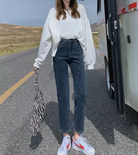 高腰直筒加绒牛仔裤女冬季2022年新款九分...