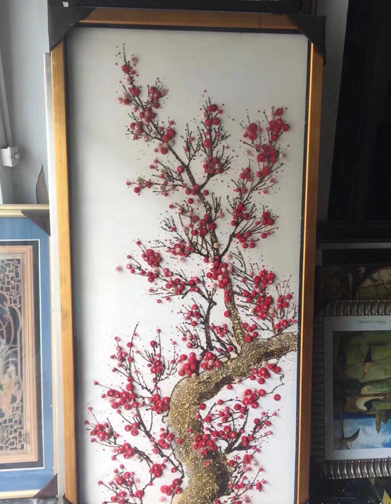 实物工艺画家居背景挂画   晶瓷画，扣子手...