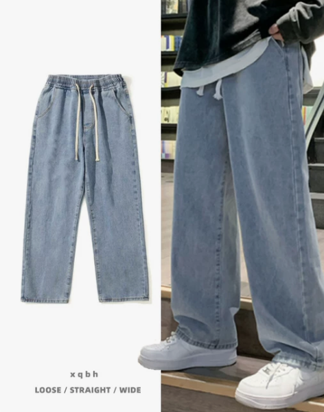 阔腿牛仔裤 牛仔阔腿裤新款秋冬季加绒加厚男...