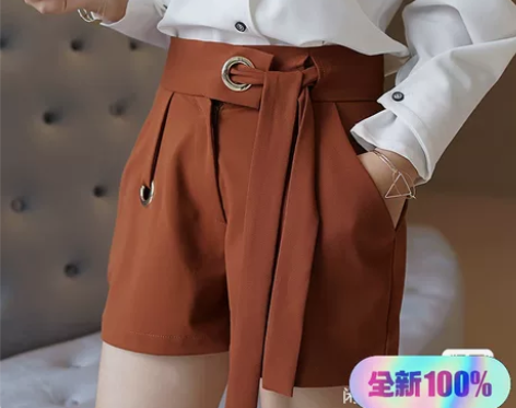 夏季新款设计感小众高腰垂感显瘦抽绳系带休闲...