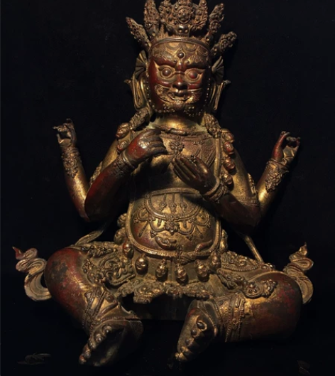 纯铜鎏金四臂玛哈嘎拉佛像收藏,工艺精美,包...