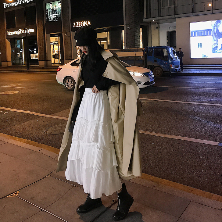 网纱蛋糕裙半身裙女中长款高腰百褶裙