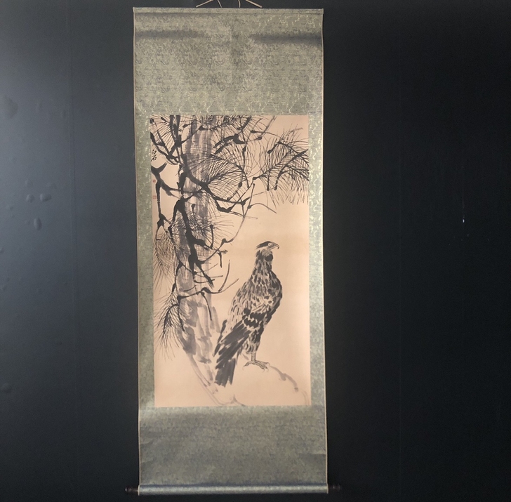 精品捡漏 齐白石《倚鹰图》 三尺中堂作品 ...