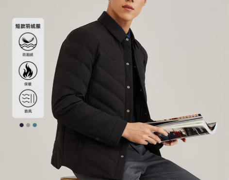 雅戈尔男士短羽绒服商务休闲鸭绒白暖外套