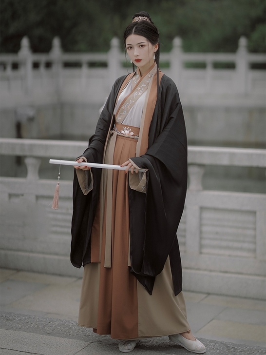 原创【墨莲】魏晋风交领齐腰襦裙大袖衫黑化系...