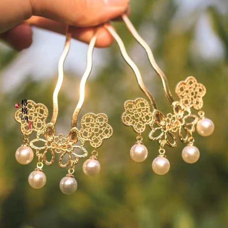 一对12元包邮 汉服掩鬓流苏雕花明制头饰珍...