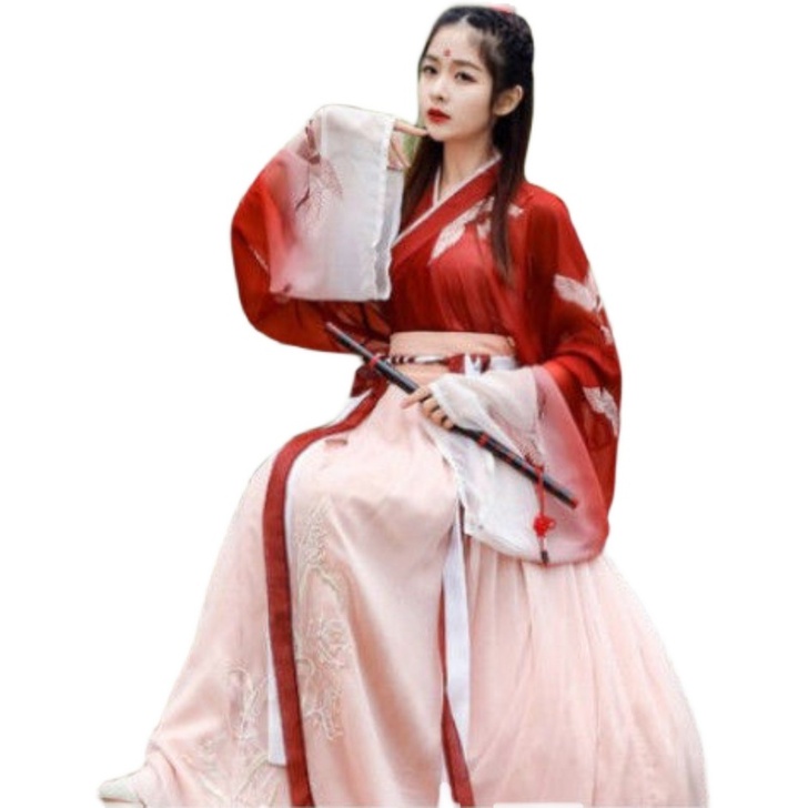 仙鹤一点春汉服女中国风齐腰襦裙魏晋古风交领...