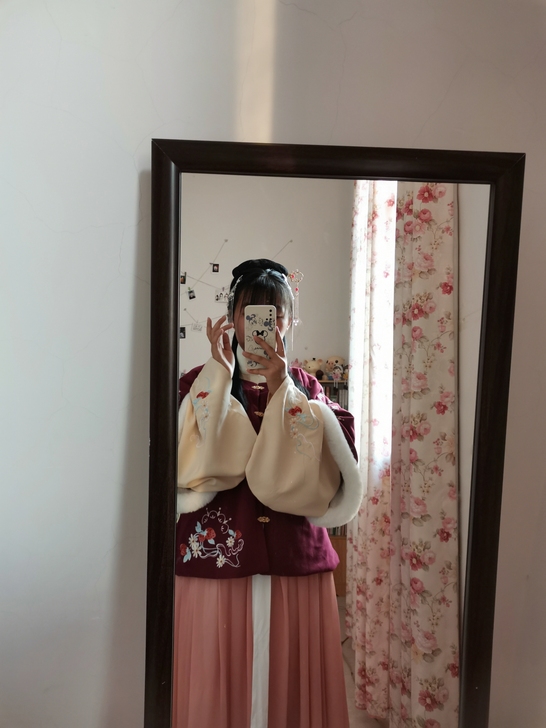 劲合明制过年汉服女原创雪竹对襟比甲半臂加绒...