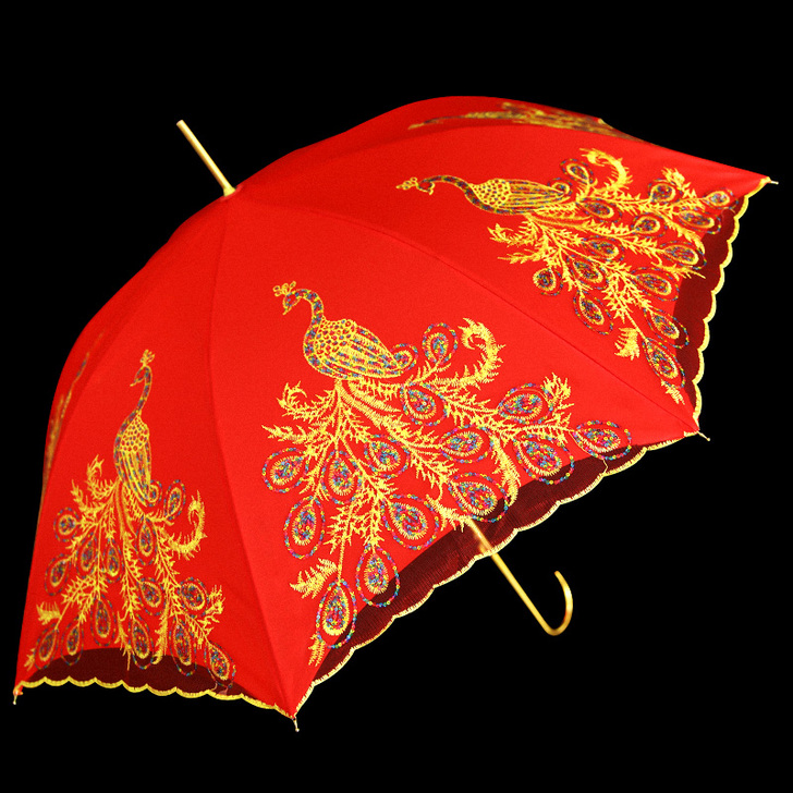 红伞婚庆结婚出嫁伞蕾丝花边刺绣中式婚礼长柄...