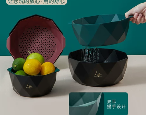 双层沥水篮塑料洗菜盆水果淘米神器果盘家用客...
