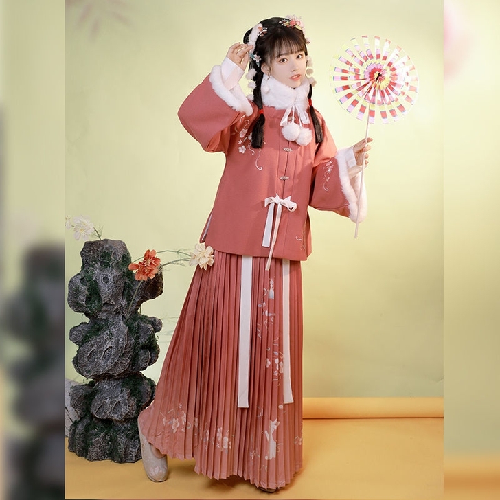 一夕笙歌家汉服冬季欢乐兔三件套内衬下裙明制...