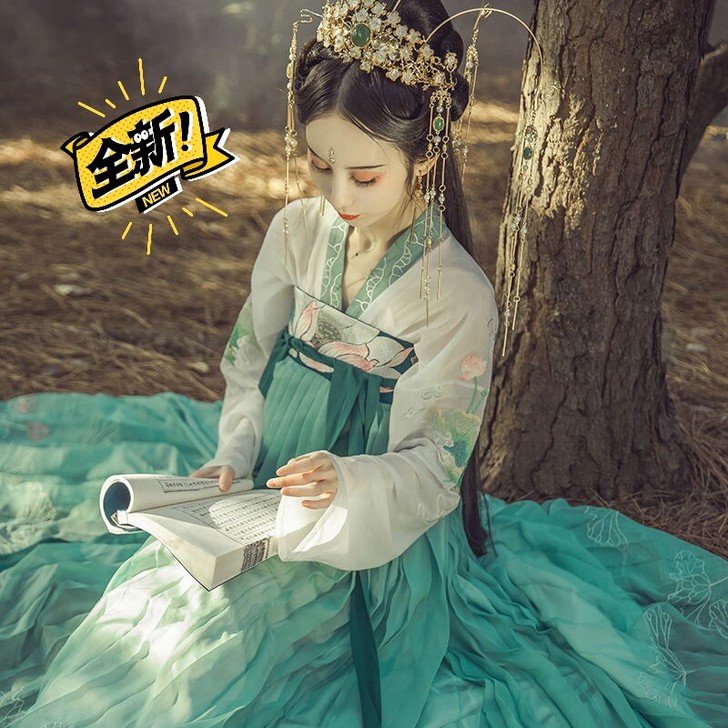 汉服女般若齐胸仙女裙汉元素刺绣莲花荷叶古装...