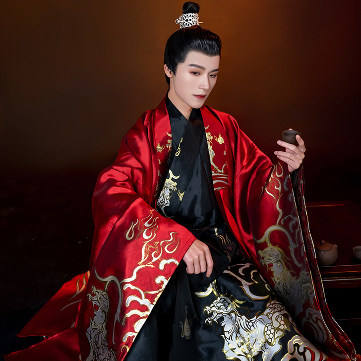 白泽丨如梦霓裳原创交领汉服男道袍织金披风明...