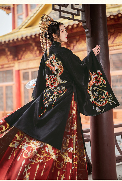 如梦霓裳龙傲天春款汉服女立领长袄黑色l码1...