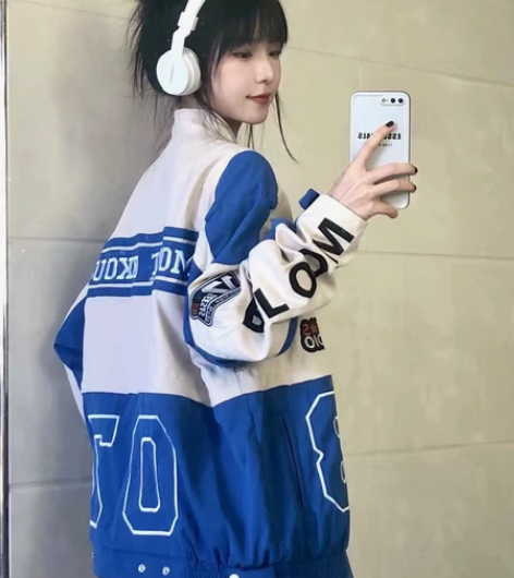 美式复古可拆卸立领机车外套女宽松ins机能...